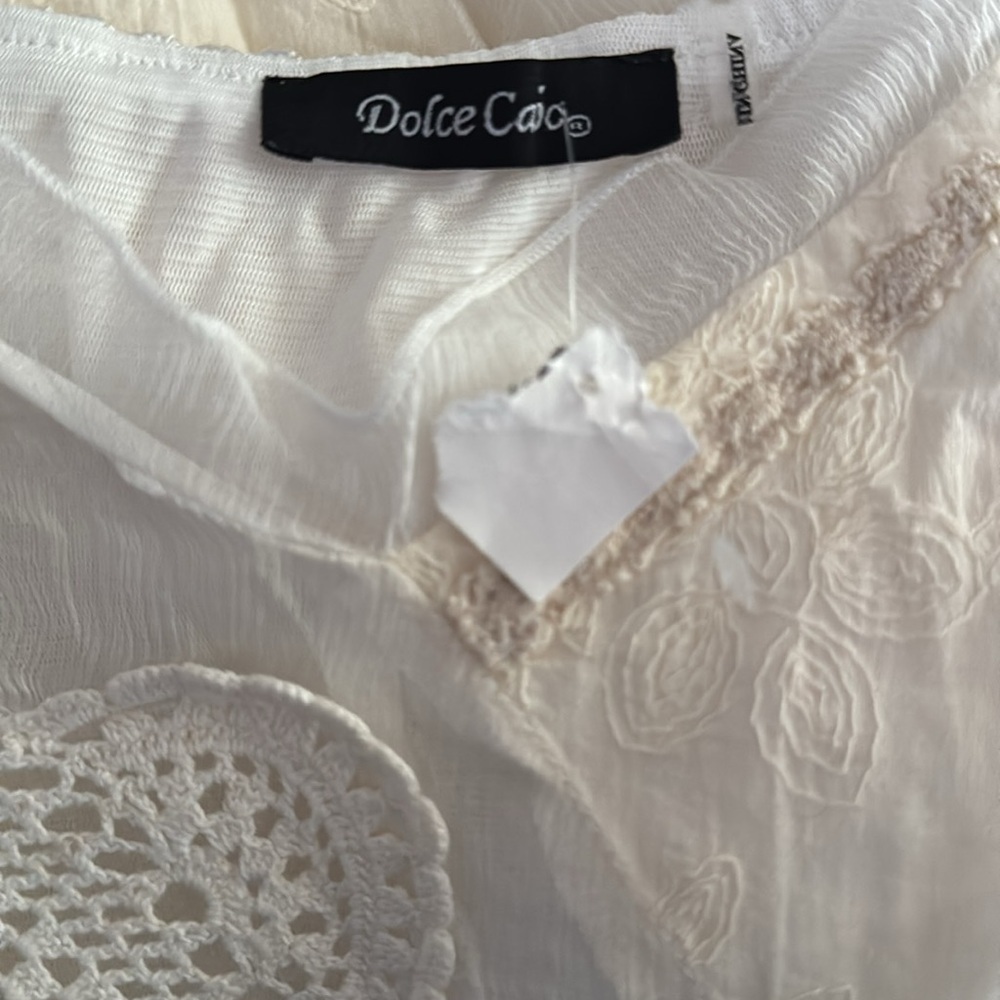 Dolce Cabo off white Large cotton crochet flutter laced dress NWT - Picture 5 of 6
